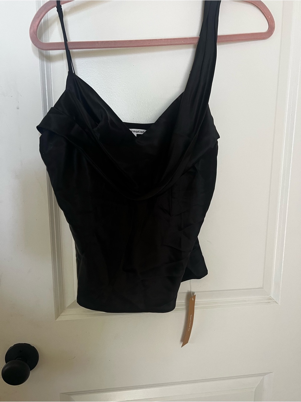 Reformation Black Satin Cowl-Neck Camisole